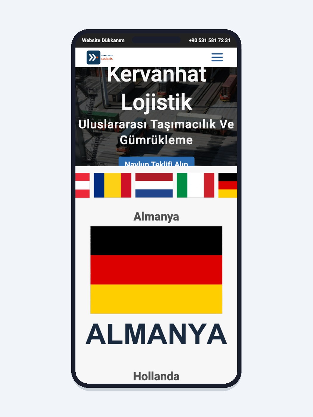 Lojistik & Gümrük hazır web sitesi tasarımı önizlemesi